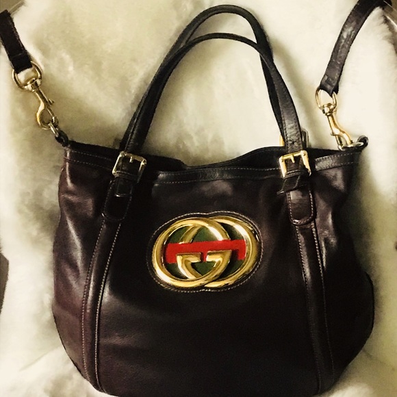 (AUTHENTIC) GUCCI BRITT  Calfskin Tote with Detachable Leather Crossbody Strap - Picture 3 of 10